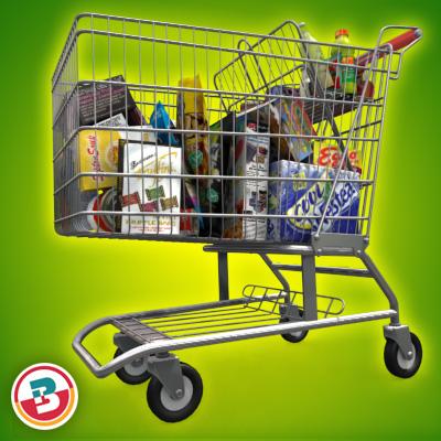 3D Model of Shopping cart full of grocery products - 3D Render 5